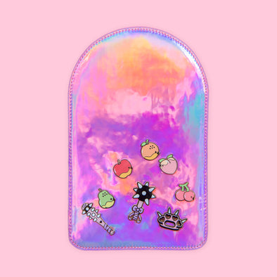 Holo pink pin insert with enamel pins