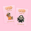 Enamel pin of a two kawaii horror movie icons. Sitting on a pink backing card with gold foil Candy Corpse logo.